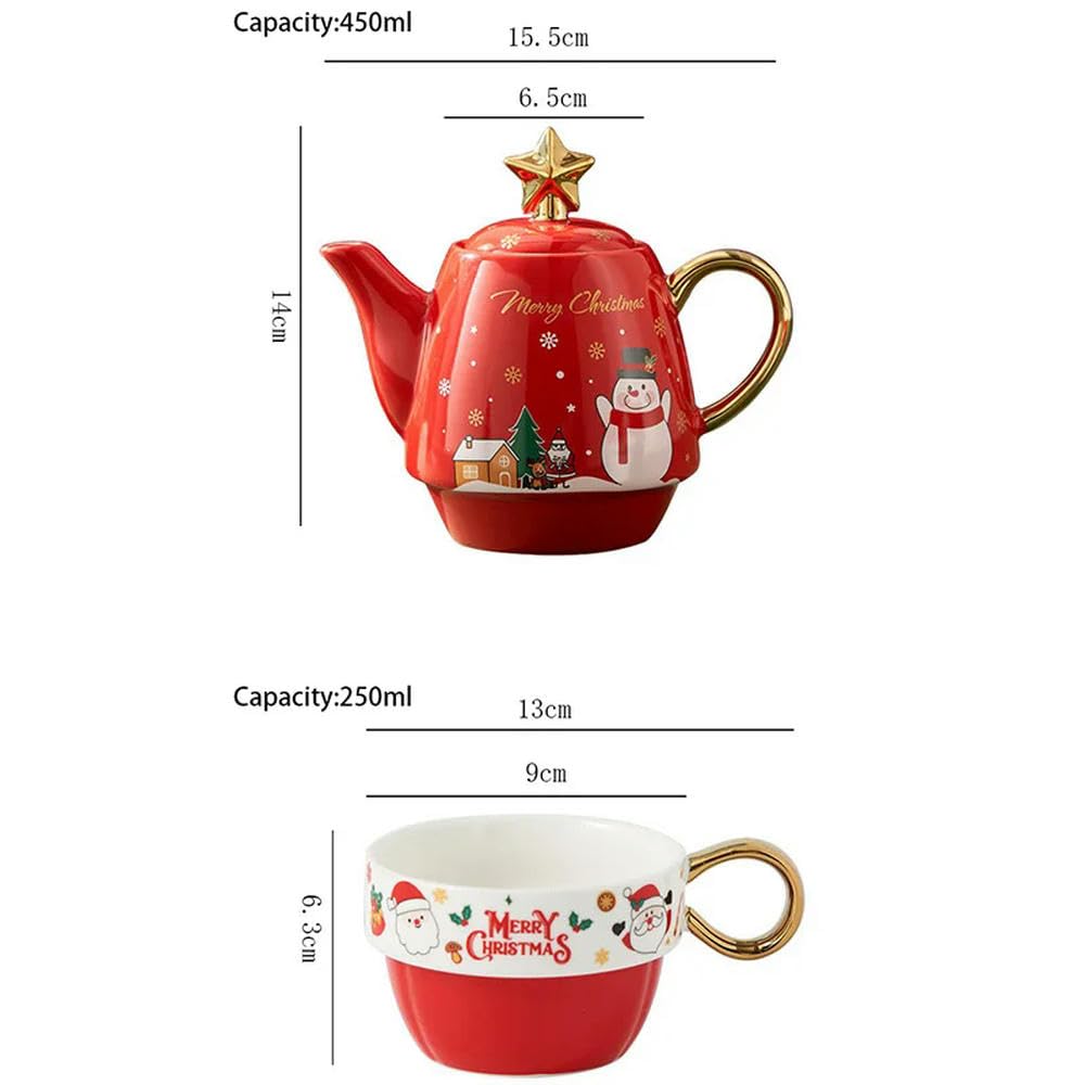 ZBDZSW Świąteczny ceramiczny czajniczek zestaw filiżanek do herbaty z pudełkiem na prezent Święty Mikołaj / łoś kreskówka filiżanka do kawy dekoracja domu prezenty