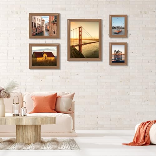 Image of iRahmen 8x10 Picture Frame Set of 4, Rustic Retro Photo Frame with HD Glass, Wooden Frames for Wall Mount and Tabletop Display