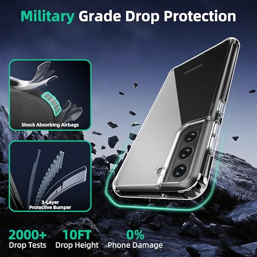 Image of ONES for Samsung Galaxy S21 FE Slim Case Clear, PC + TPU Hybrid, Military-Grade Drop Guard, Anti-Yellowing, Anti-Slip, Shockproof Silicone Hard Cover, Scratch Resistant, Transparent Case