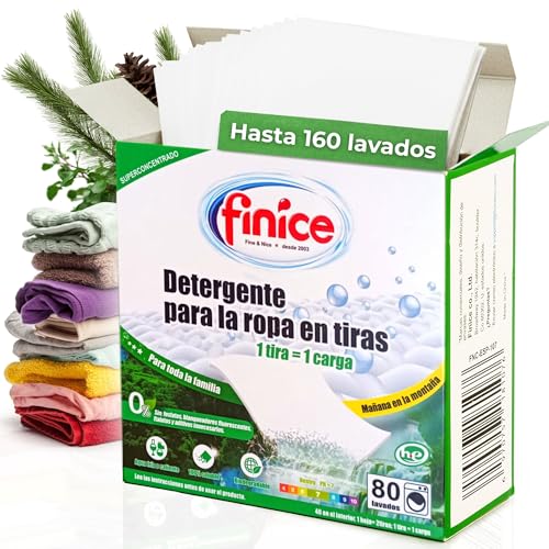 Detergente en Tiras para Lavadora (Hasta 160 Lavados) | Detergente Lavadora con Suavizante, Hipoalergenico, Ecologico| Ropa más Limpia y Suave sin Residuos que Cuidan el Planeta, Fragancia Montaña