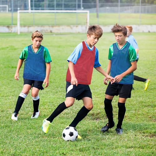Image of Pinnies, Soccer Pennies for Youth & Adults, Scrimmage Vests 6 /12 /24 Pcs | Lightweight Mesh Practice Jerseys, Soccer Team Bibs for Sports, Blue, Red, Yellow, Orange