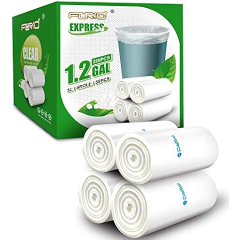Small Clear Trash Bags FORID 1.2 Gallon Tiny Garbage Bags 220 Count Wastebasket Bin Liners for Bathroom Bedroom Office Garbage Can 5 Liters - Durable & Thick Can Liners Cover