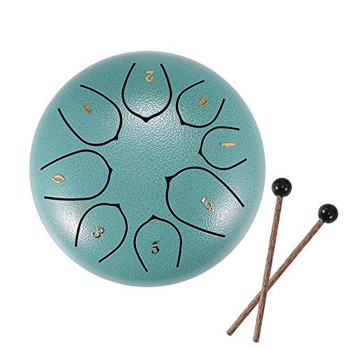 Konesky Mini Steel Percussion Instrument, 6 Inch, Hand Drum with 8 Sounds, with Carry Bag for Drum, 2 Baguettes, Tutorial Book, 4 Plectrums, Green Konesky Mini Steel Percussion Instrument, 6 Inch, Hand Drum with 8 Sounds, with Carry Bag for Drum, 2 Baguettes, Tutorial Book, 4 Plectrums, Green