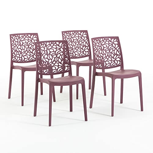 SIEDITI FUORI E DENTRO Chaises en résine avec Fibre de Verre empilables pour intérieur/Cuisine/Salle à Manger et extérieur/Jardin Anna (4 Chaises, Rose Mauve)