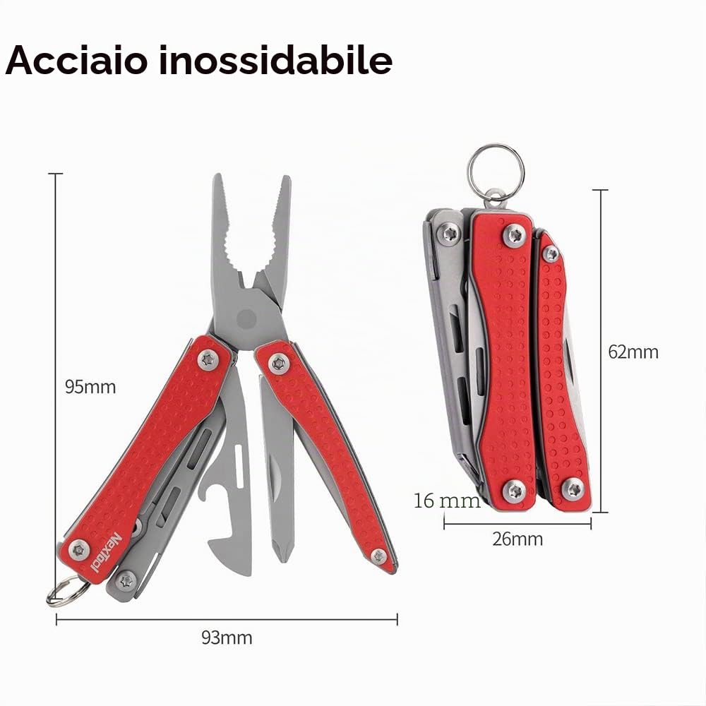 NexTool Mini Flagship Multitool, 10 In 1 Coltello Multiuso Pinza Multiuso Sattrezzo Multifunzione con Coltellino Apribottiglie Forbici Regali per la Festa del Papa, Regalo Festa del Papà-Rosso