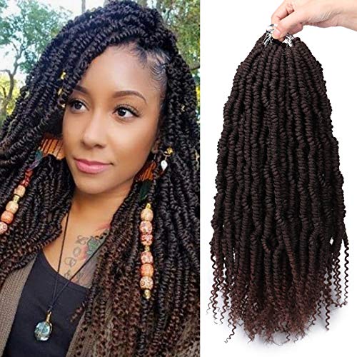 6 Packs Bomb Twist Crochet Hair with Curly Ends 18 Inch Pre-looped Spring Twist Crochet Braids Pre-twisted Passion Twist Braids Kinky Curly Twist Hair Synthetic Braiding Hair Extensions (T33#)