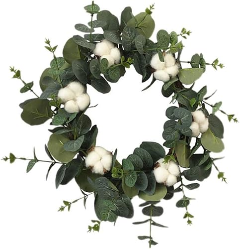 Eucalyptus Wreath Cotton Wreath Green Leaves Wreath Front Door Wreath Artificial Hanging Plant For Wedding Home Front Door Decor #TOP3