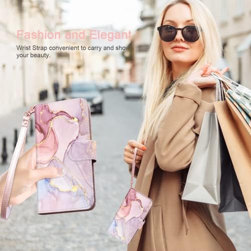 Fingic for iPhone 14 Pro Case,for iPhone 14 Pro Phone Case Wallet,Marble Rose Gold Leather Magnetic Closure Kickstand Shockproof PC Bumper Cardslot Fullbody Protective Flip Case for iPhone 14 Pro,2022