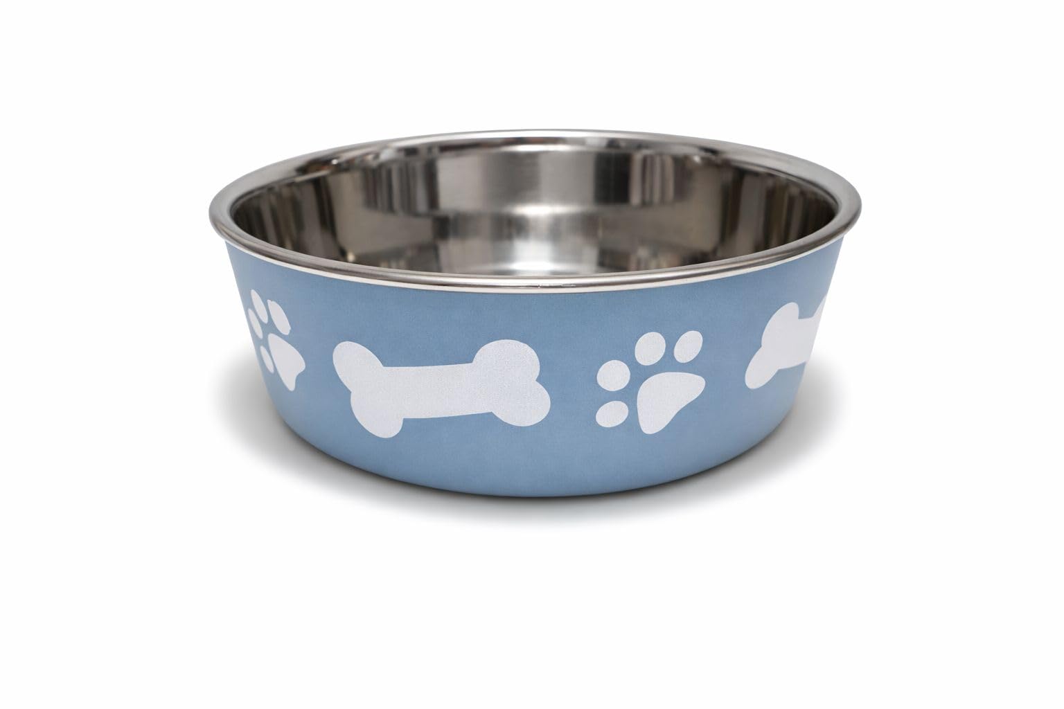 Pet Guru Non-Slip Stainless Steel Dog Bowl, Paw and Bone Design, Food & Water Safe, Available in Small, Medium and Large For Dogs & Puppies (Blue, Large)