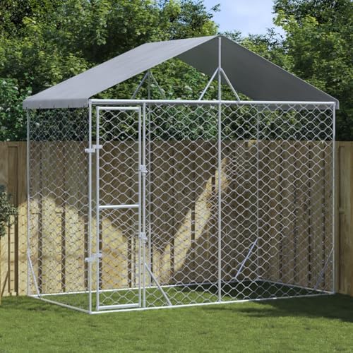 IKAYAA Recinto per Cani da Esterno Kennel per Cani da Esterno Recinto per Animali Gabbia Cani con Copertura-3 x 1.5 x 2.5 m