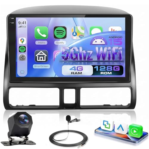 Image of 4G+128G Car Radio for Honda CRV 2002-2006, Wireless Carplay Android Auto Android 15 Car Stereo, 9 Inch in-Cell Touch Screen with 5Ghz-WiFi, GPS, Bluetooth, FM /RDS, HiFi Audio, Rear Camera