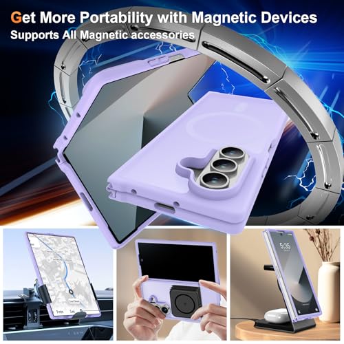 Image of ORETECH Magnetic for Samsung Galaxy Z Fold 7 Case, Translucent Back Non-Slip Hard PC Shockproof Bumper Protective Phone Case Cover for Samsung Z Fold 7 - Light Purple