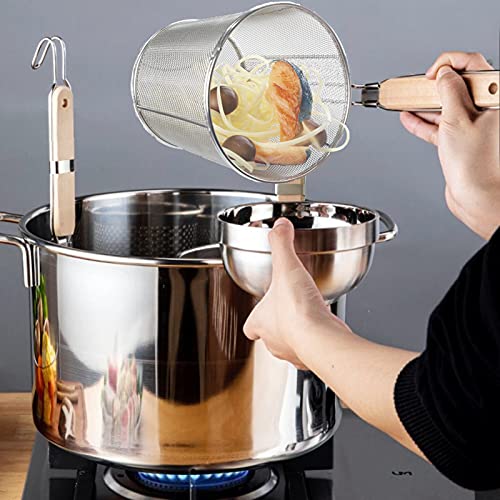 TENTA TENTA KITCHEN Stainless Steel Skimmer Strainer, Wire Skimmer with Spiral Mesh Bamboo Handle Spoon/Ladle for Spaetzle/Pasta/Chips(1pc, S size) - immagine 6