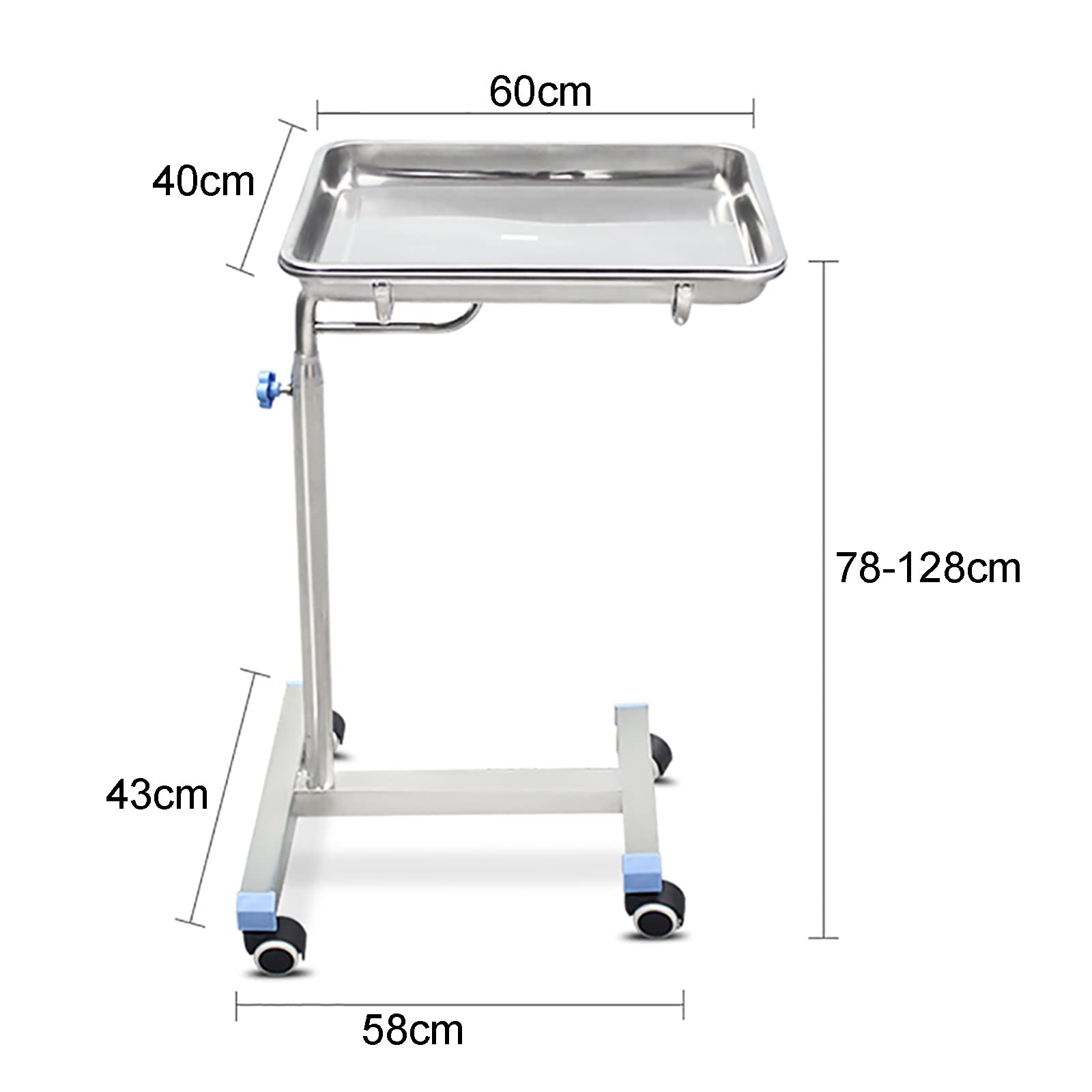 YLB Beauty Mobile Mayo Tray Carrello Carrello in Acciaio Inossidabile, con 4 Ruote Silenziose e Vassoio, Altezza Regolabile, per Medico Tattoo Spa Salon Tattoo Parlor
