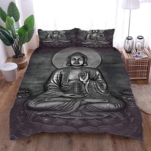 AOUAURO Housse de Couette 220x240 Bouddha 3D Parure de lit avec Fermeture à Glissière et 2 Taies d'oreiller pour Chambre d'enfants Adultes Grande Taille