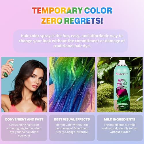 Image of Green Hair Color Spray,Hair Spray Temporary for Women Kids Men,Washable Temporary Hair Dye Spray,HairSpray Color Non-Sticky,For Cosplay,Christmas,Halloween Crazy Hair Day,Festivals. (Green)