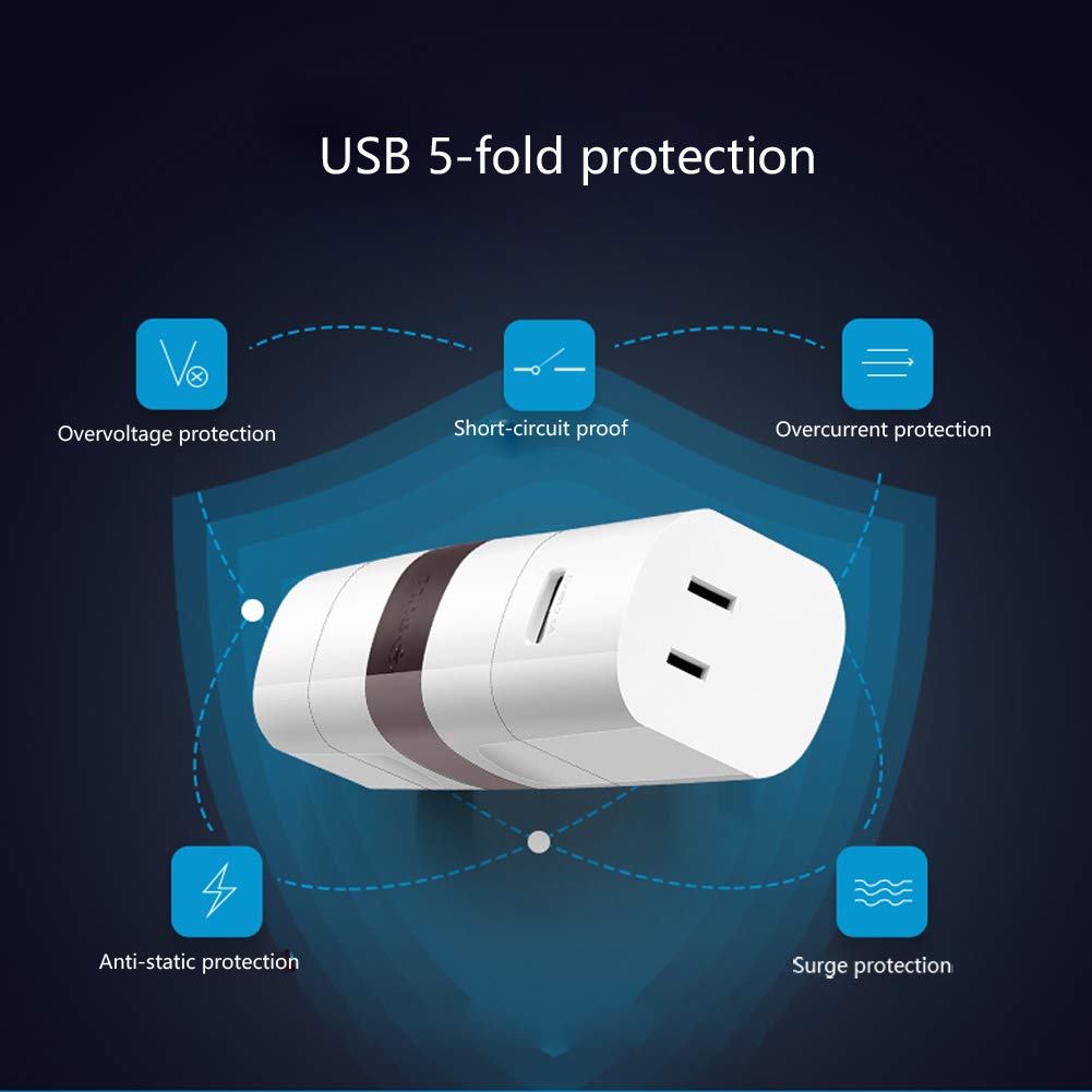 Adaptador de Viaje Mundial Carga rapida USB regleta enchufes Protector contra sobretensiones Reino Unido Estados Unidos UE AUS Asia Tailandia China Japón 200+ Países Convertidor de Poder
