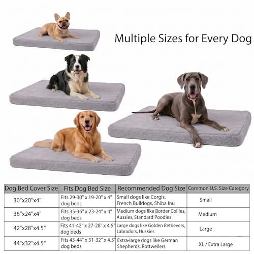 Image of Faux Fur Dog Bed Covers - Ultra Soft Rose Velvet, Removable & Washable, Cozy & Durable,Large Pet Bed Cover Only (No Filling) - Gray, (Sherpa Gray, 36 inch L x 24 inch W x 4 inch Th)