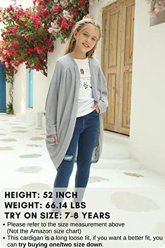 Teen Girls Batwing Long Sleeve Sweaters Fashion Open Front Kint Long Cardigan Cute Outwear With Pockets Size 10-12 Light Grey #TOP1