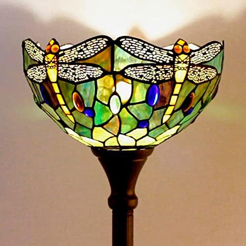 ZJART Torches Tiffany Floor lamp Dragonfly Style Stained Glass Shade Standing Torch Light 65 Inch high Suitable for Living Room Study Office Lighting and Decoration Foot Switch Control