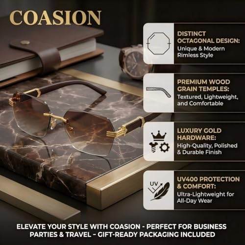 Image of COASION Fashion Rimless Frameless Sunglasses for Women Men Y2k Retro Sun Glasses Square Tinted Glasses