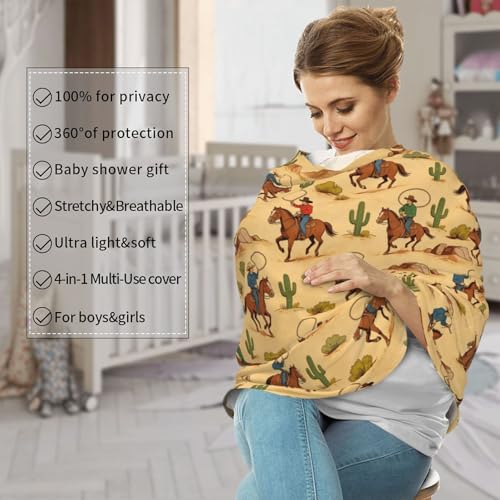 Image of Western Cowboy Cactus Baby Stuff Car Seat Cover for Baby,Mom Nursing Breastfeeding Covers,Multi-Use Car Seat Canopy Carrier Cover,Stroller Cover Newborn Shower Gift for Boys Girls