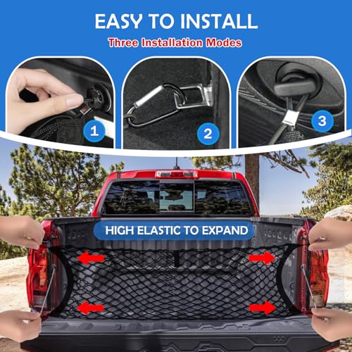 Image of Envelope Style Cargo Net for 2023-2026 Chevy Colorado&GMC Canyon Accessories, Trunk SUV Mesh Cargo Net, Upgraded 5mm Bungee & Double-layer Nylon Storage Tailgate Netting Grocery&Tools Holder Organizer