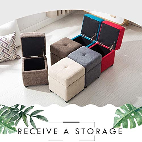 Pouf cube en tissu lin coffre de rangement gain de place salon chambre