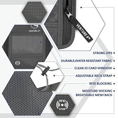 Venture 4Th V4-01-NP-GR Passport Holder Neck Wallet With Rfid Blocking Nylon Lining thumb #3