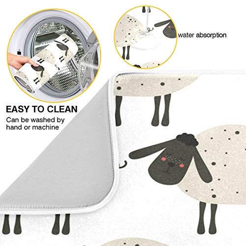 Blueangle Microfiber Dish Drying Mat for Kitchen Counter-top, Cartoon Sheep Dry Pad for Dishes, Flatware, Dinnerware, Serveware, Plate, Machine Wash (16