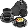 vancasso ANYA Dinner Set, 18 Piece Dinner Plates Set of 6, Include Ceramic Dinner Plates, Dessert Plates, and Cereal Bowls, Dishwasher and Microwave Safe, Grey