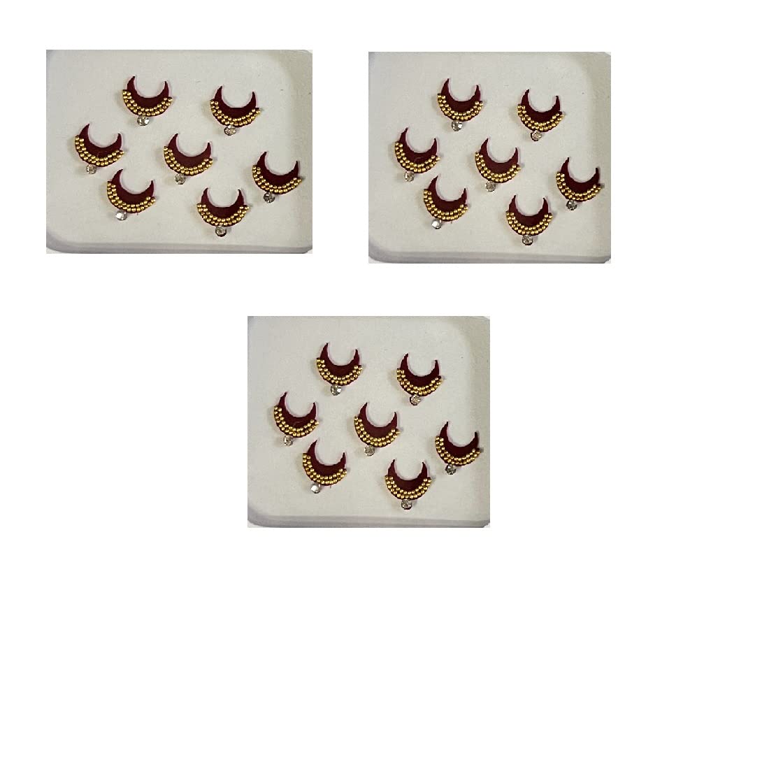 OJ Golden Half MoonShape 2 line Moti Stone Bindi Kumkum Sindoor Chandrakor Sticker Bridal Bindis Wedding Occasional Simple Forehead For Girls & Womens-Size 10 Pack Of 3-picture-11