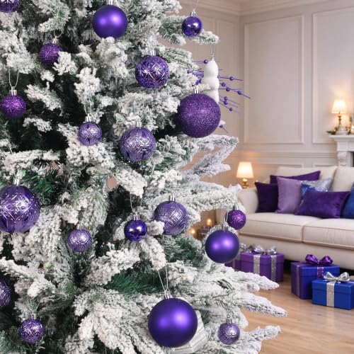 SZVRL Christmas Balls Ornaments -36pcs Shatterproof Christmas Tree Decorations with Hanging Loops for Xmas Tree, Holiday Party, Wedding & Indoor Home Decor,6 Styles in 3 Sizes (Purple) - image 8