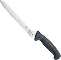 Mercer Culinary Millennia 8-Inch Offset Wavy Edge Bread Knife - Black Handle, High-Carbon Japanese Steel for Pros