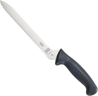 Mercer Culinary Millennia 8-Inch Offset Serrated Bread Knife - Black Ergonomic Handle, High-Carbon Steel for Sourdough