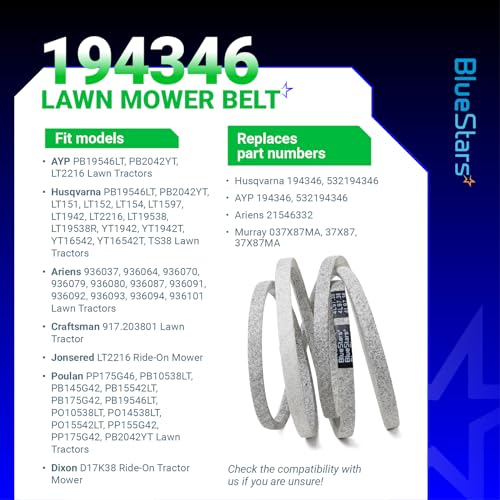 Image of BlueStars 194346 Ground Drive Belt | Aramid Cord | 1 /2 inch x 97 3 /8 inch | Ground Drive Belt - For AYP Husqvarna 194346 532194346 Ariens 21546332 Murray 037X87MA 37X87 Lawn Mower Tractor