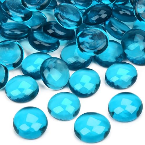 Vorentxia 200pcs Blue 900g Flat Glass Pebbles for Vases Aquariums, Decorative Stones, 17-20 mm