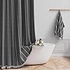 Bttn extra long shower curtain 72×96 long striped boho chic linen fabric heavy duty shower curtain set with hooks tall bohemian farmhouse tassel cloth shower curtain for bathroom charcoal grey  urban country home decor