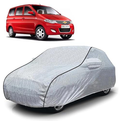 Image of Sulfar 100% Waterproof Car Body Cover Compatible with Mirror for Chevrolet Enjoy (Triple Stitched, Full Bottom Elastic, Magic Silver with Black Piping)