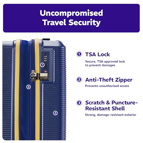 Image of Provogue Primea Large Check-in Trolley Bag, Set of 2 Suitcase, PC Hard Luggage, Anti-Theft Zipper, TSA Lock, Built-in Expander, Built-in Wet Pouch, 8 Wheels, 3 Years Warranty, Blue