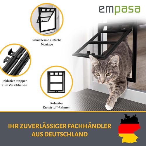 empasa Katzenklappe für Fliegengittertüren, schwenkbare Haustierklappe Hundeklappe Katzentür für Insektenschutz, verschließbar, schwarz, ca. 24 x 29 cm