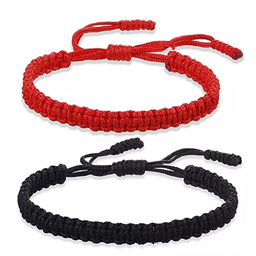 Fuqimanman2020 2 Pcs Handmade Braid String Bracelets Set Handmade Red Black Buddhist Tibetan Woven Rope Bracelets Good Luck Amulet Bracelet for Women Girls Jewelry