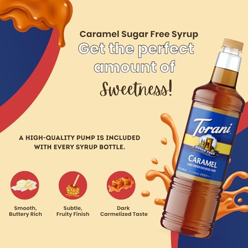 Image of Torani Sugar Free Caramel Syrup 1L Bottle with Pump - Zero Calorie