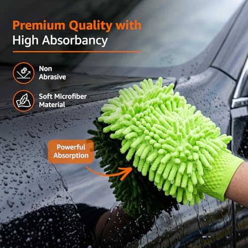 Image of Amazon Basics Duster & Hand Glove for Interior & Exterior Car Care-Combo of 2 (Multicolor)