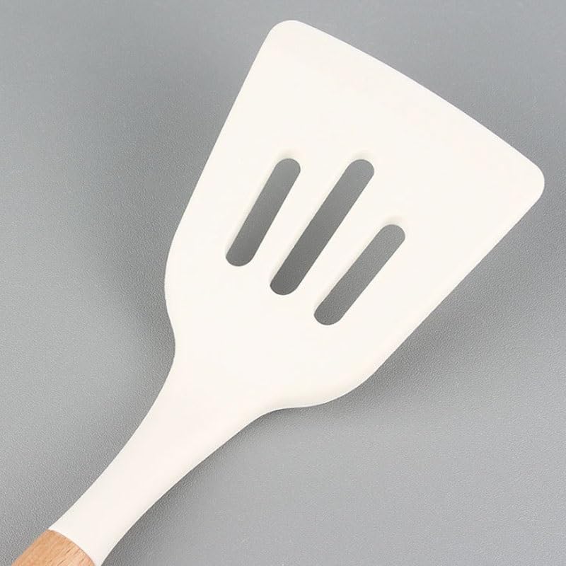 Three Piece Set of Wooden Handle Silicone Kitchenware Spatula Spoons Steak Frying Cooking