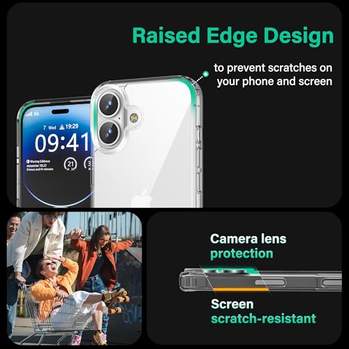 Image of ONES for iPhone 16 Plus Slim Case Clear, [PC + TPU Hybrid][Military-Grade Drop Protection][Anti-Yellowing], Shockproof Silicone Hard Cover, Transparent Case