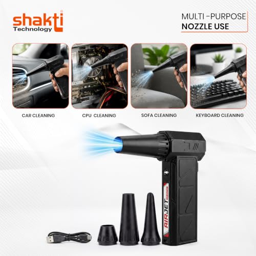 Image of Shakti Technology Airjet Handheld High-Speed Air Duster,300000 RPM Cordless Mini Air Blower &, Portable Rechargeable Blower for Home, Car, PC and Keyboard Cleaning