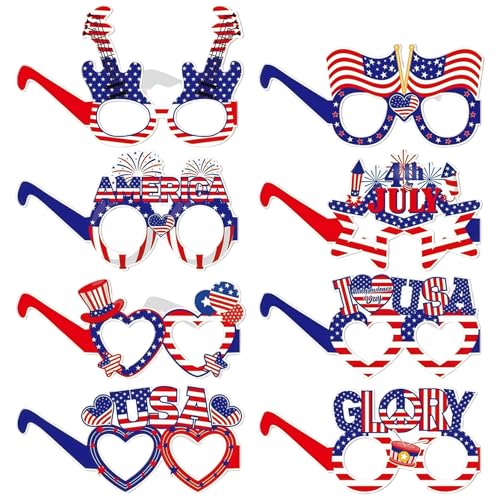 Flankor atriotic Paper Glasses 8 Pack American Flag Sunglasses for 4th of July Independence Day Memorial Day & Veterans Day Novelty Photo Booth Props for USA Themed Party Decorations