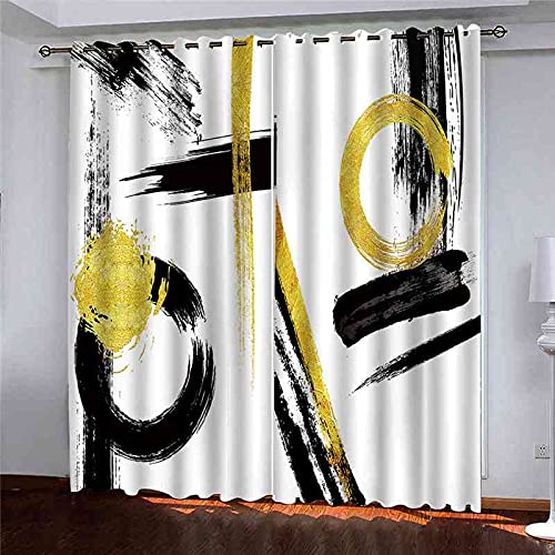 Rideau Occultant Salon Graffiti Noir Doré 264x160 cm | Rideaux de Fenêtre Isolants Lourds