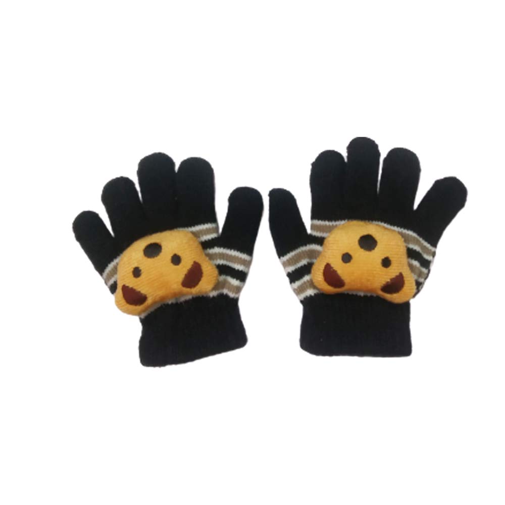 1Pair Acrylic Woolen Winter Gloves for Baby Girls & Baby Boys Toddler Cute Teddy Design Gloves (Black,1-3 Years Old)-image-38